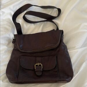 Fat Face Dark Brown Leather Shoulder Bag